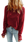 Brown Textured Crewneck Long Sleeve Top