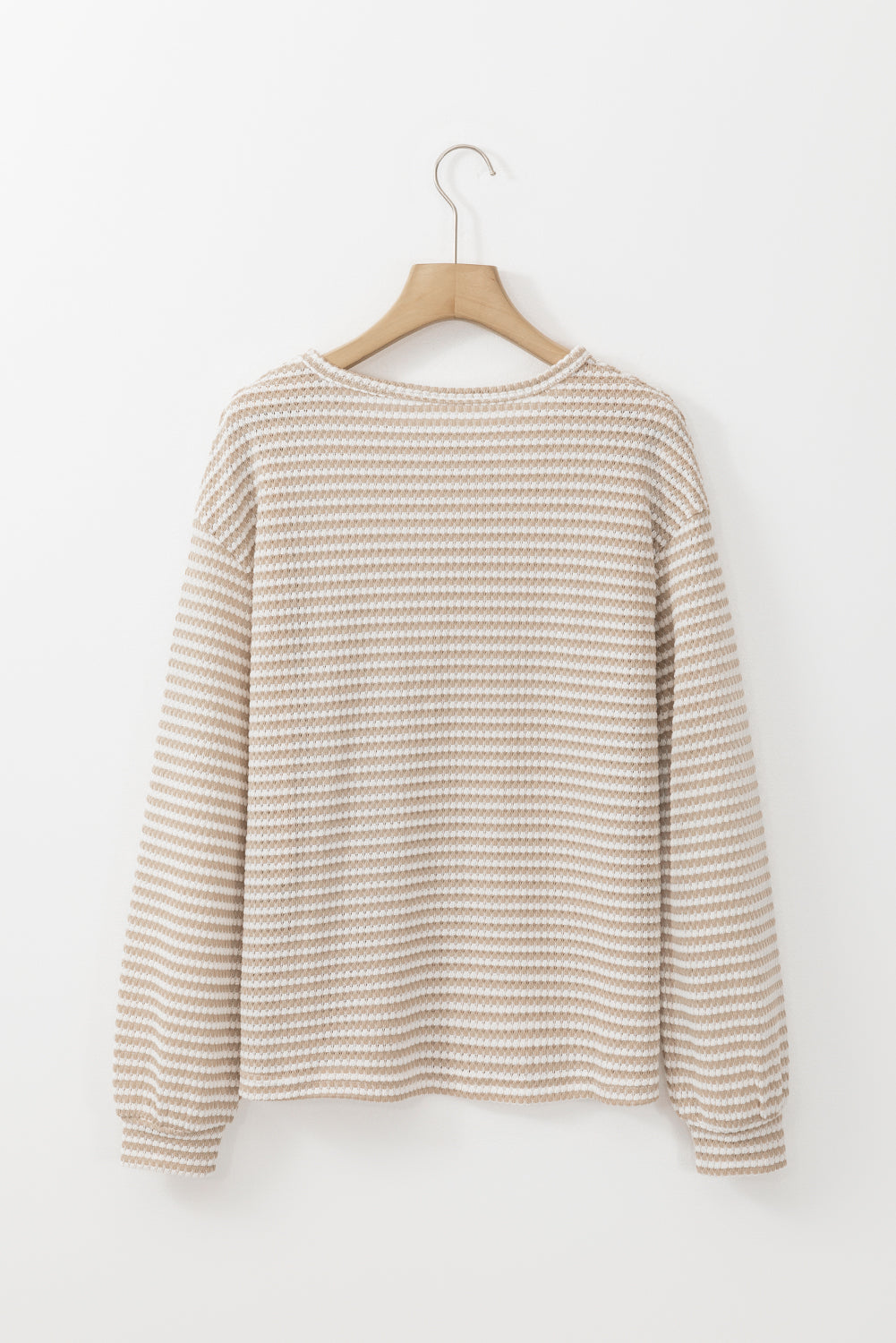 Black Striped Round Neck Drop Shoulder Long Sleeve Top