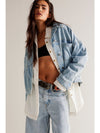 Blue Stripe Washed Oversized Pocketed Denim Jacket