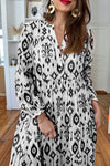 Black Abstract Geometric Printed V Neck Maxi Dress