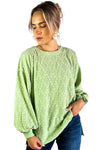 Light Green Textured Side Split Drop Shoulder Sweatshirt