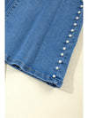 Dusk Blue Pearl Decor High Waist Flared Jeans