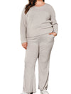 Parchment Plus Size Ribbed V Neck Pullover and Pants Set