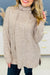 Long Sleeve Tops Apricot Drawstring Cowl High Neck Long Sleeve Split Top.