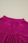 Bright Pink Plus Size Ruffled Sleeve V Neck Velvet Blouse