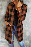 Brown & Black Plaid Collared Botton Down Long Shirt Shacket