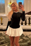 Black Patchwork Bubble Hem Long Sleeve Mini Dress