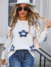 Angel Wings Flower Round Neck Long Sleeve Sweater - Cocoa Yacht Club