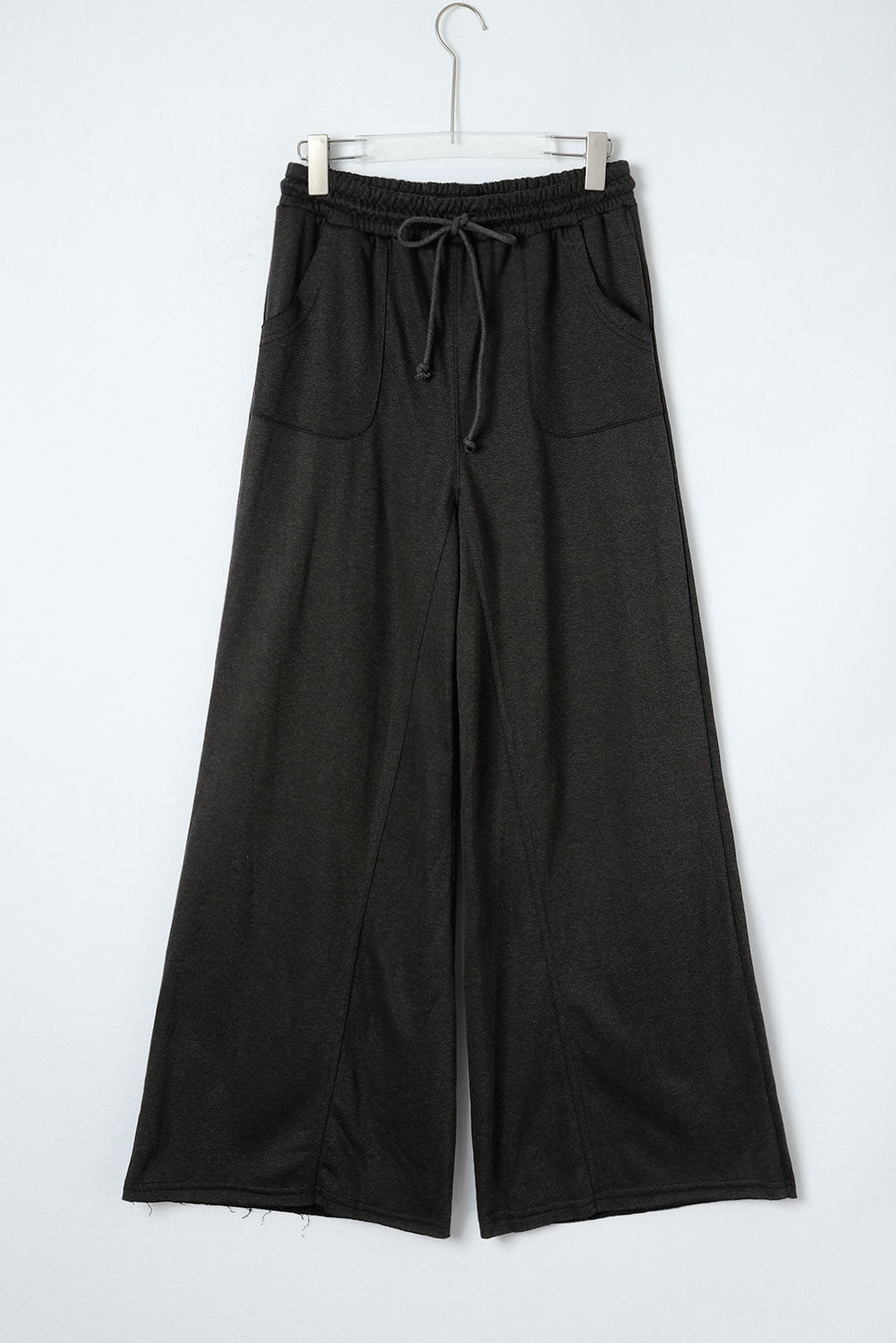 Grey Mineral Washed Drawstring High Waisted Wide Leg Pants