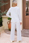 Sail Blue Striped Long Sleeve Pullover and Wide Leg Pants Set