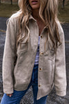 Light Grey Turn Down Collar Flap Pockets Buttoned Shacket - Cocoa Yacht Club