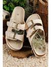 Beige Suede Buckle Decor Corky Platform Slides Shoes