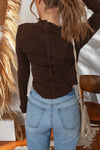 Cinnamon Lettuce Trim Plain Long Sleeve Top
