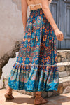 Blue Bohemian Print Lace Patchwork Maxi Skirt