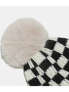 Checkered Knit Hat with Pompom