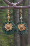 Real Teal Retro Sunflower Disc Alloy Dangle Earrings