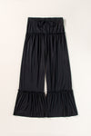 Black Frill Detail Drawstring High Waist Wide Leg Pants