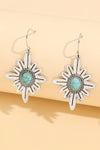 Silvery Western Turquoise Flower Shape Hook Earrings