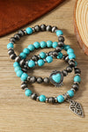 Turquoise Geometric Pendant Heart Beaded Bracelet Set