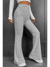 Gray Solid Color High Waist Ribbed Flare Pants