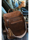 Dark Brown Tassel Decor Retro PU Large Capacity Backpack