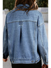 Blue Stripe Washed Oversized Pocketed Denim Jacket