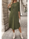 Ribbed Curved Hem Round Neck Long Sleeve Dress