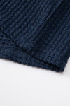 Navy Blue Waffle Knit Drop Shoulder Long Sleeve Top