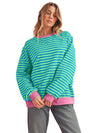 Green Stripe Contrast Edge Oversized Sweatshirt