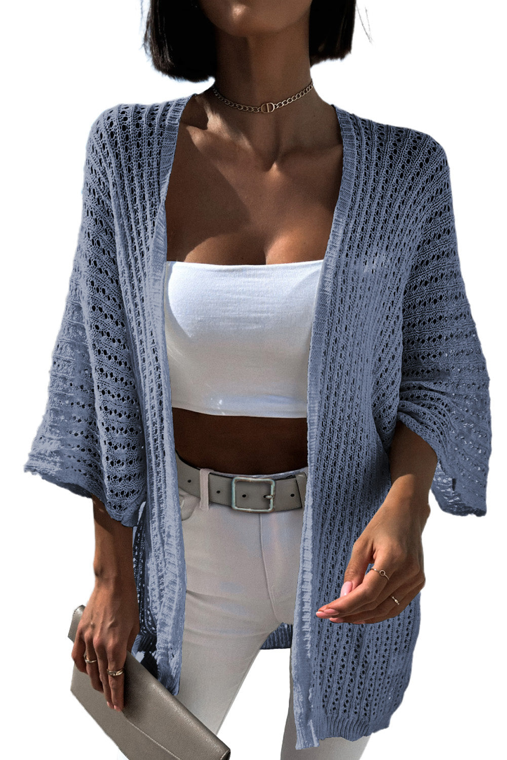 Rose Hollow-out Bracelet Sleeve Knit Cardigan