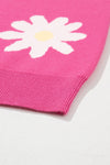 Bright Pink Daisy Ribbed Hem Sweater