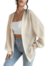 Beige Textured Lantern Sleeve Open Kimono