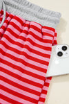 Red Striped Drop Shoulder Baggy Pullover and Shorts Casual Set