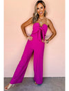 Bright Pink Bowknot Strapless Wide Leg Jumpsuit