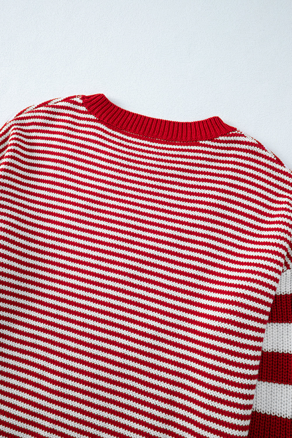 Red Stripe Twisted Knitted Drop Shoulder Sweater