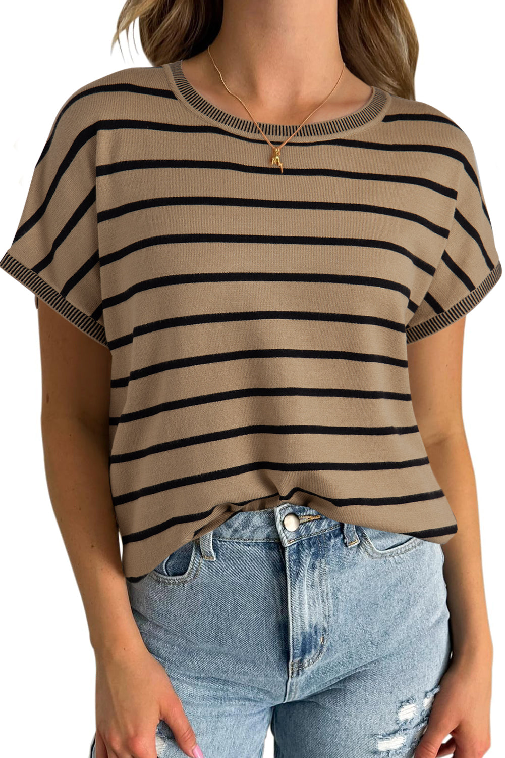 Rose Stripe Knitted Dolman T Shirt