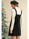 Black Plain Corduroy Pockets Overall Dress