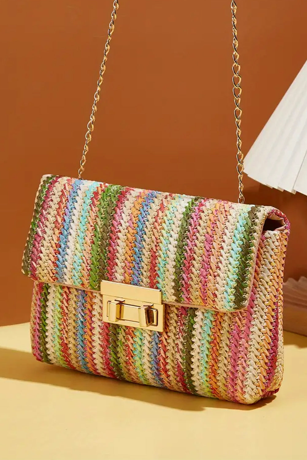 Multicolour Striped Crochet Flapped Single Shoulder Bag