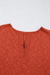 Orange Solid Color Split V Neck Knit Top