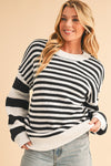 Black & White Striped Drop Sleeve Knit Sweater