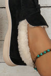 Black Suede Furry Lined Slip On Flat Shoes