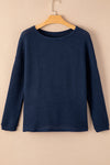 Navy Blue Waffle Knit Drop Shoulder Long Sleeve Top