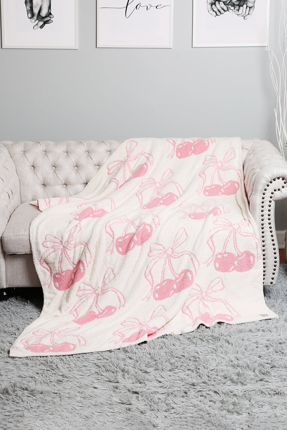 White Cheery Print Reversible Soft Blanket 127*152cm