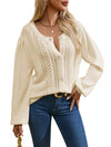 Apricot Pleated Sleeve Hollow Detail Button Knit Cardigan