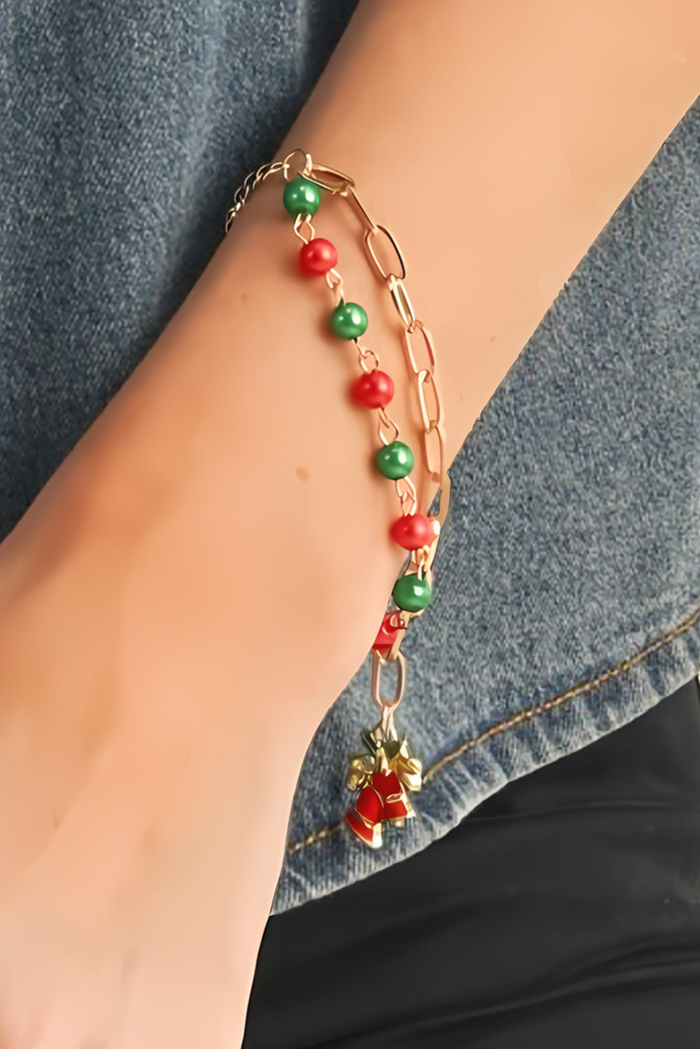 Gold Christmas Pendant Beaded Layered Bracelet Set