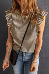 Pink Grey Casual Striped Print Ruffle Summer Top