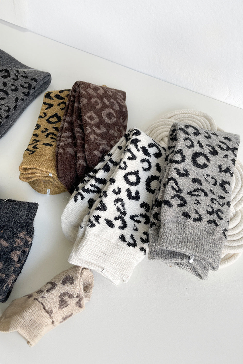 White Allover Leopard Print Winter Warm Socks