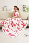 Pink 127*152cm Bow Printed Cozy Soft Throw Blanket