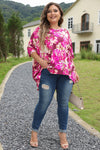 Red Plus Size Floral Print Half Sleeve Blouse