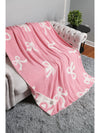 Rose Red 127*152cm Bow Printed Cozy Soft Throw Blanket